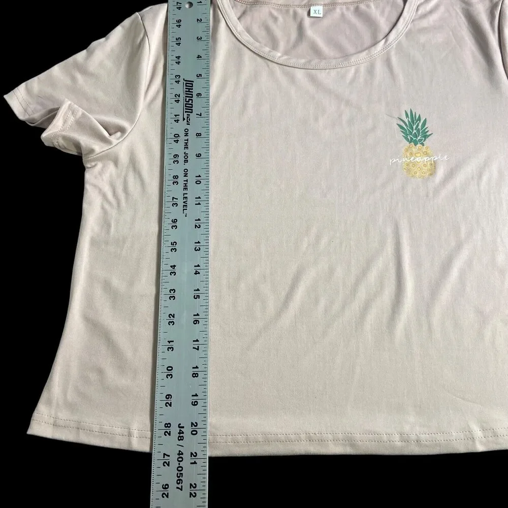 Shein Beige Pineapple Short Sleeve T-Shirt & Shorts Pj Set Women’s Size XL NEW